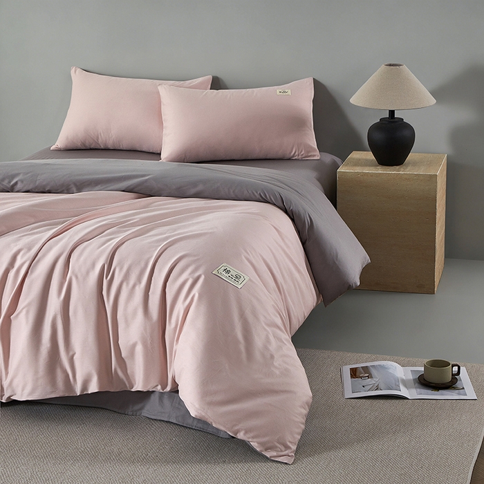 有点武功 2026新款全棉纯棉40支13372纯色双拼四件套 柔雾粉+气质灰
