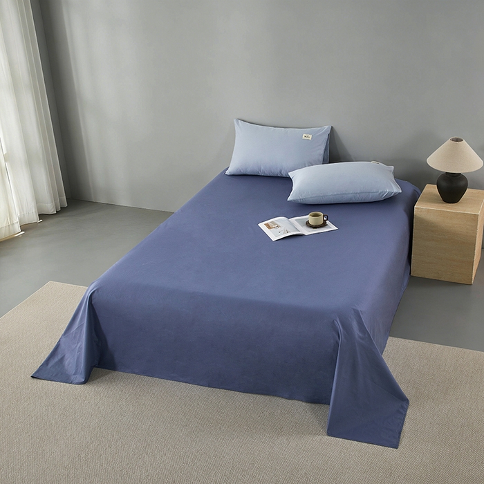 91家纺网 家纺一手货源 找家纺 有点武功 2026新款全棉纯棉40支13372纯色双拼四件套 天青色+宾利蓝