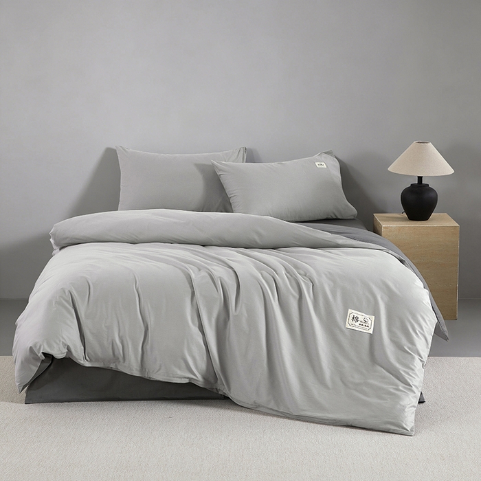 91家纺网 家纺一手货源 找家纺 有点武功 2026新款全棉纯棉40支13372纯色双拼四件套 气质灰+绅士灰