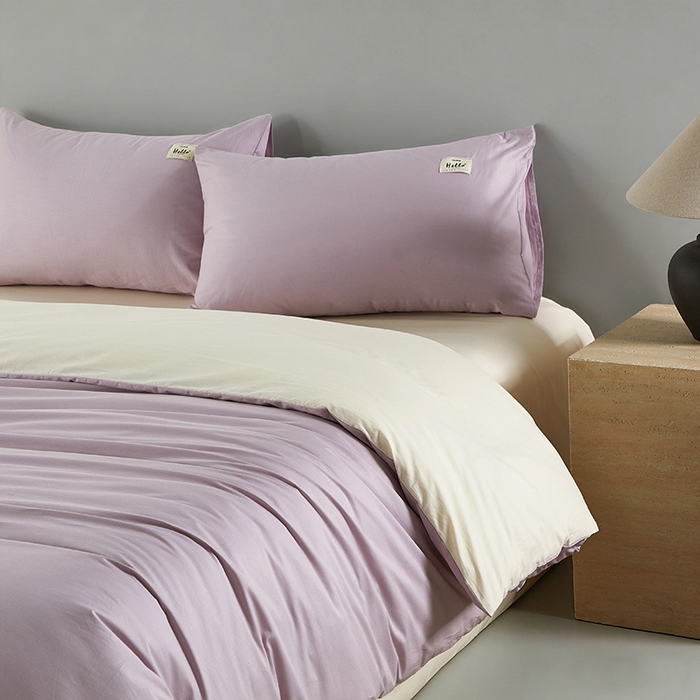 91家纺网 家纺一手货源 找家纺 有点武功 2026新款全棉纯棉40支13372纯色双拼四件套 绝绝紫+奶白