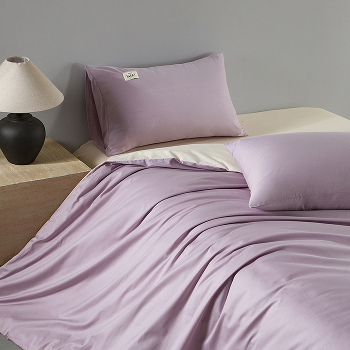 91家纺网 家纺一手货源 找家纺 有点武功 2026新款全棉纯棉40支13372纯色双拼四件套 绝绝紫+奶白