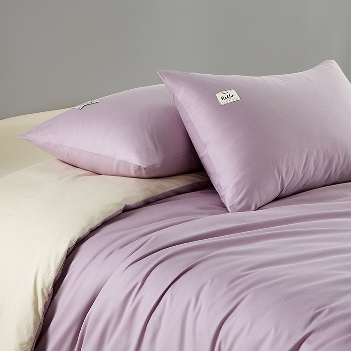 91家纺网 家纺一手货源 找家纺 有点武功 2026新款全棉纯棉40支13372纯色双拼四件套 绝绝紫+奶白