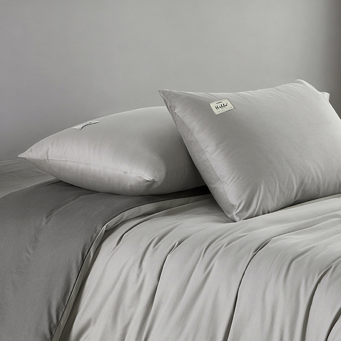 91家纺网 家纺一手货源 找家纺 有点武功 2026新款全棉纯棉40支13372纯色双拼四件套 气质灰+绅士灰