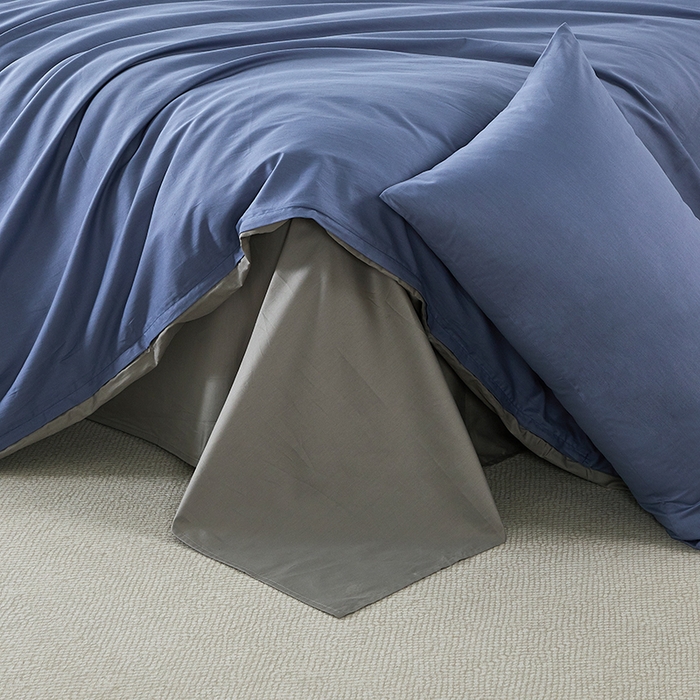 91家纺网 家纺一手货源 找家纺 有点武功 2026新款全棉纯棉40支13372纯色双拼四件套 宾利蓝+绅士灰