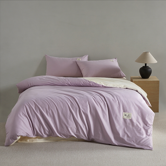 91家纺网 家纺一手货源 找家纺 有点武功 2026新款全棉纯棉40支13372纯色双拼四件套 绝绝紫+奶白