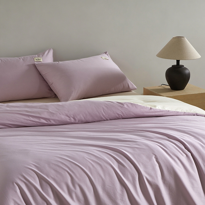 91家纺网 家纺一手货源 找家纺 有点武功 2026新款全棉纯棉40支13372纯色双拼四件套 绝绝紫+奶白