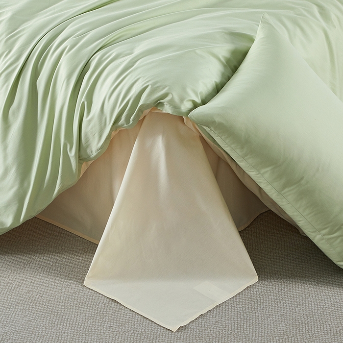 91家纺网 家纺一手货源 找家纺 有点武功 2026新款全棉纯棉40支13372纯色双拼四件套 清新绿+奶白