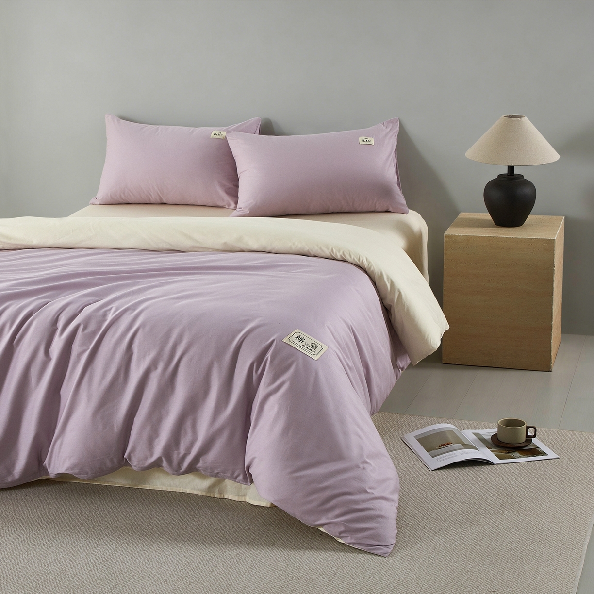 91家纺网 家纺一手货源 找家纺 （总）有点武功 2026新款全棉纯棉40支13372纯色双拼四件套