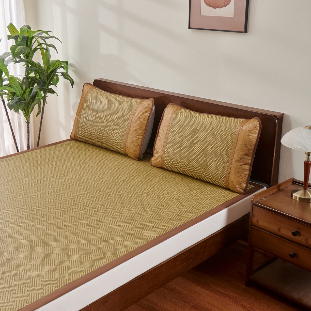 91家纺网 家纺一手货源 找家纺 永旺家纺 2026新款凉感全包双面御藤席席子凉席 饼干花