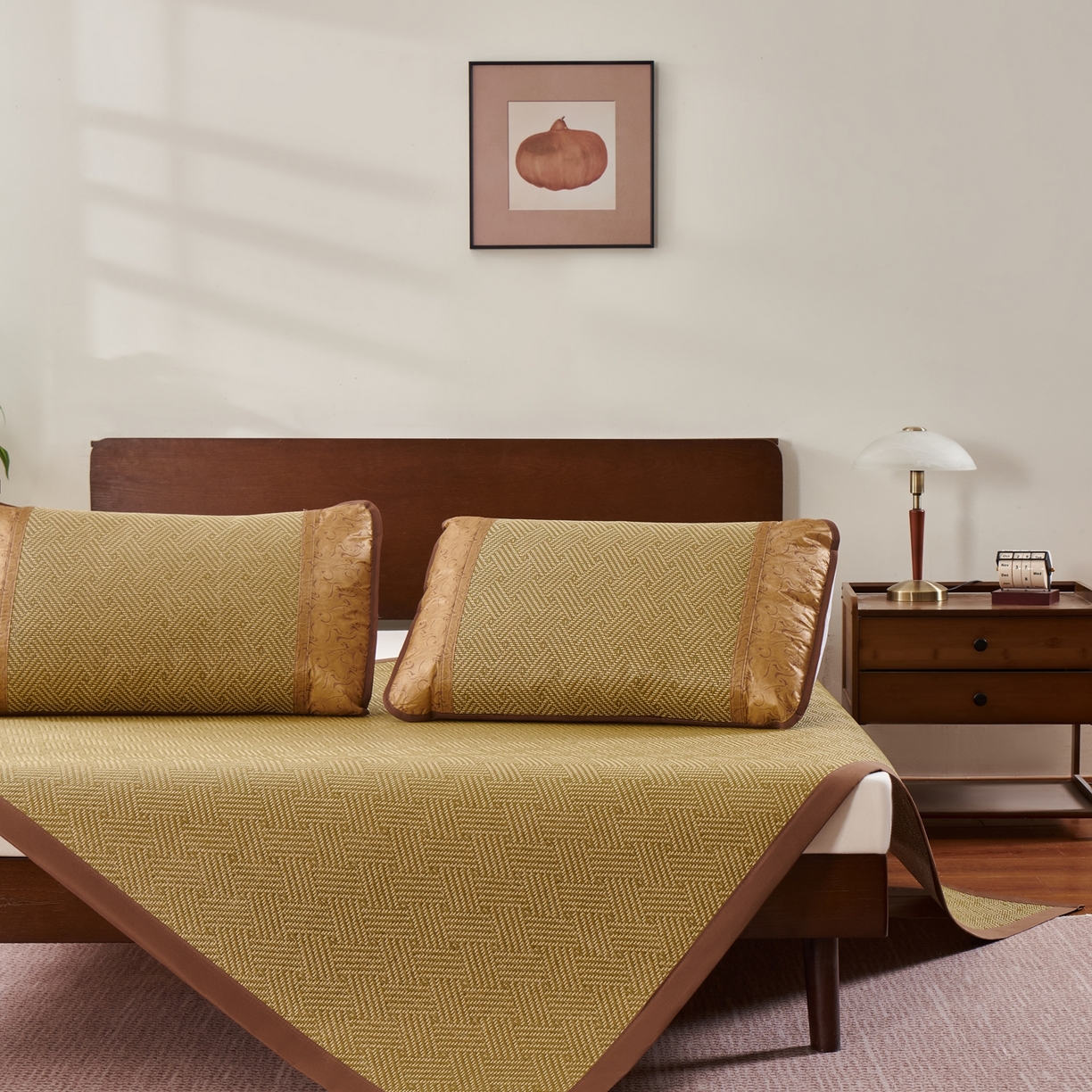 91家纺网 家纺一手货源 找家纺 永旺家纺 2026新款凉感全包双面御藤席席子凉席 饼干花