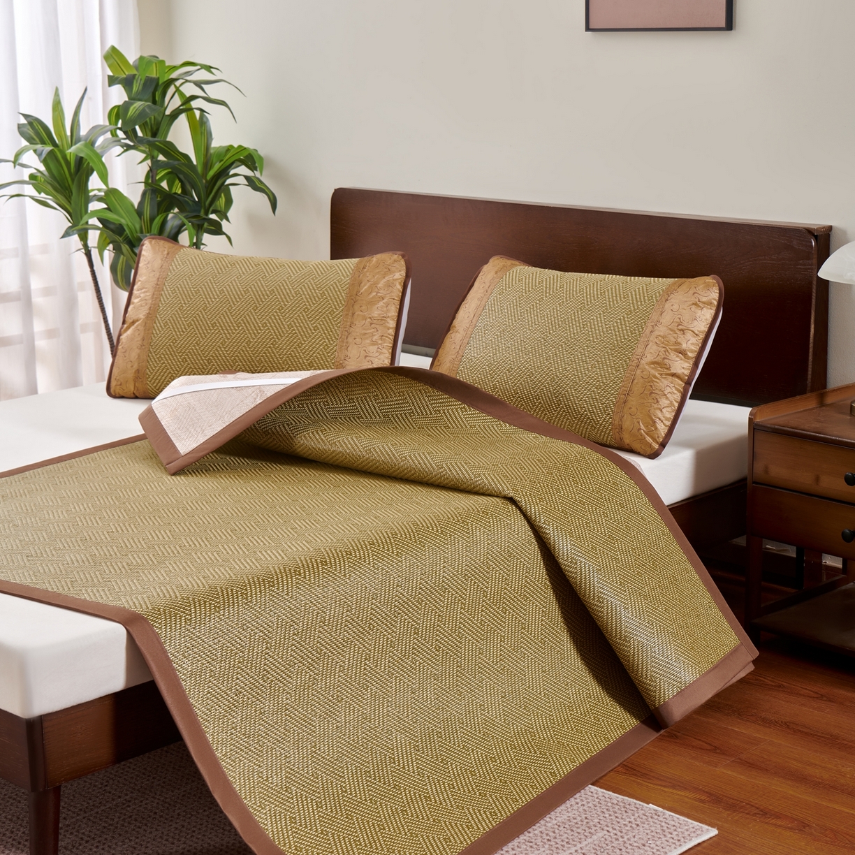 91家纺网 家纺一手货源 找家纺 永旺家纺 2026新款凉感全包双面御藤席席子凉席 饼干花