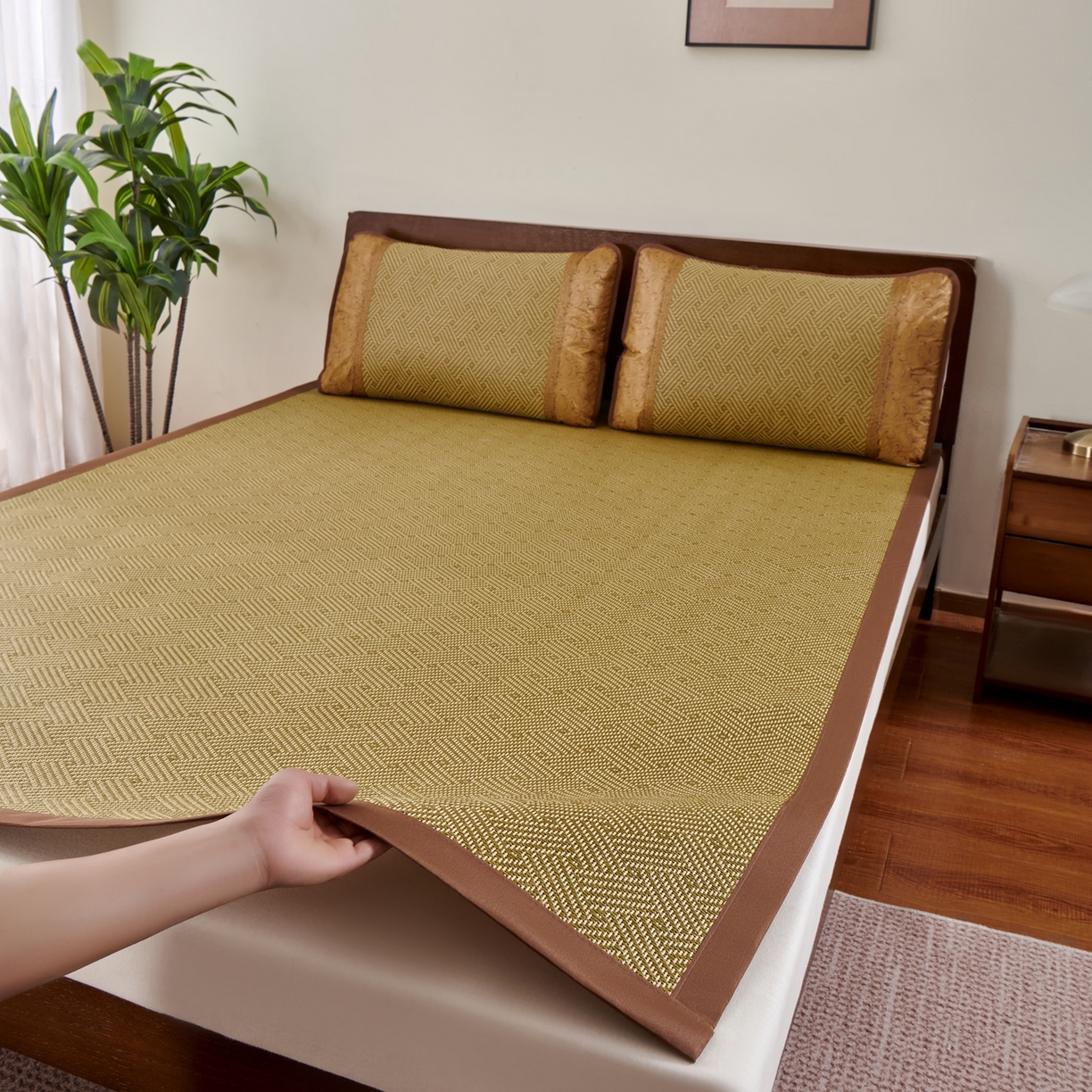 91家纺网 家纺一手货源 找家纺 永旺家纺 2026新款凉感全包双面御藤席席子凉席 饼干花