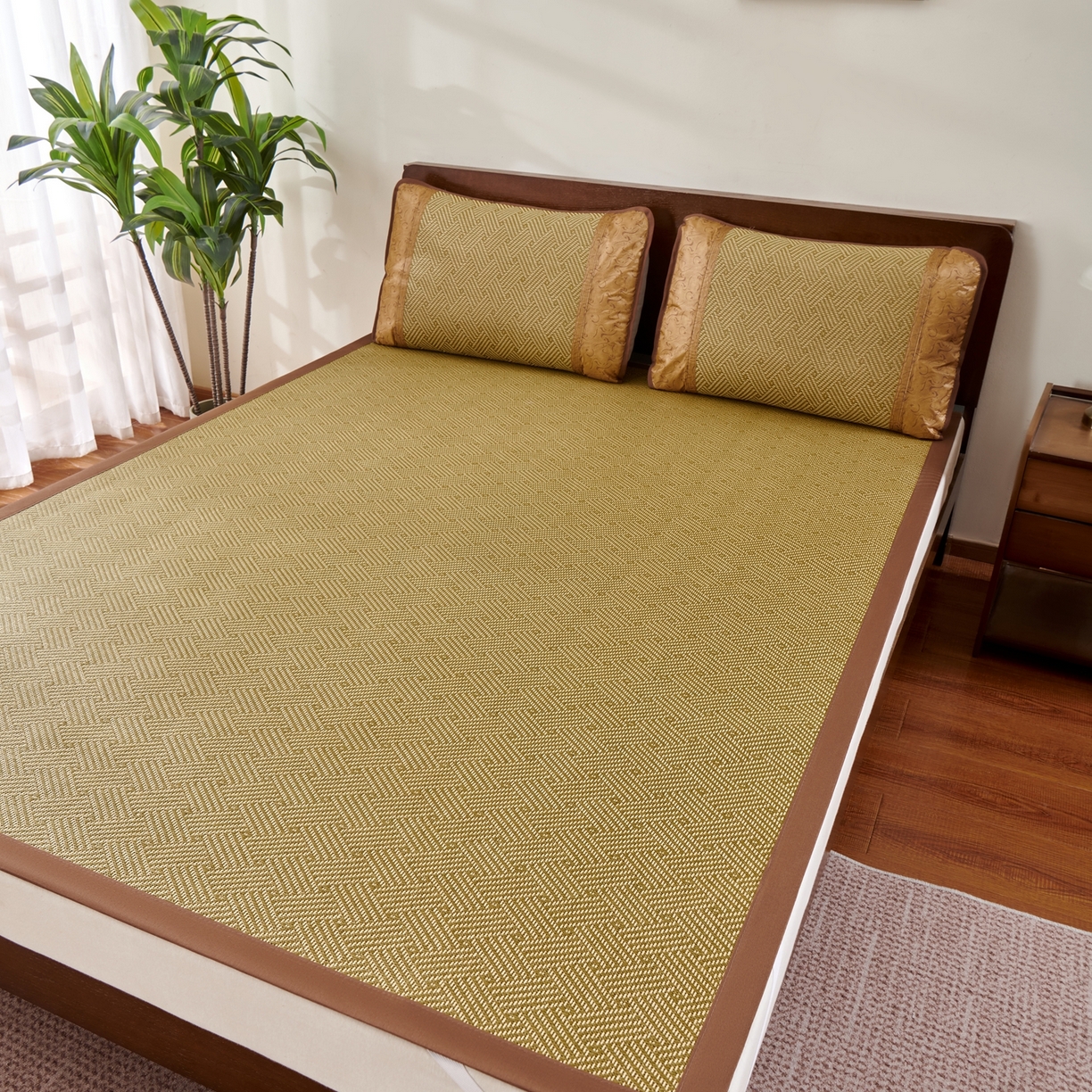 91家纺网 家纺一手货源 找家纺 永旺家纺 2026新款凉感全包双面御藤席席子凉席 饼干花