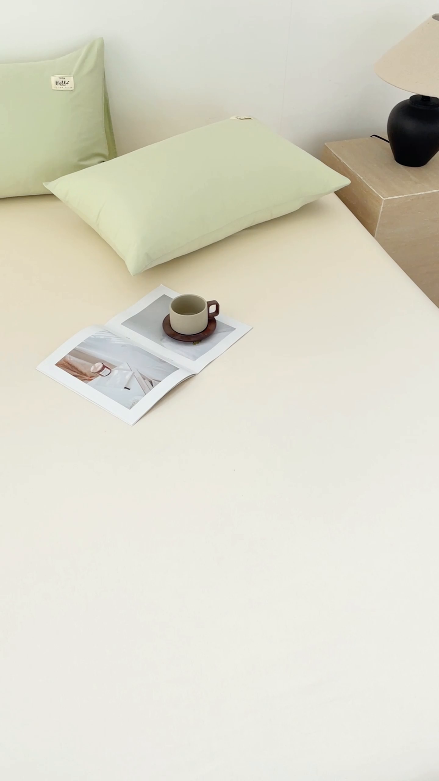 91家纺网 家纺一手货源 找家纺 有点武功 2026新款全棉纯棉40支13372纯色双拼四件套 清新绿+奶白