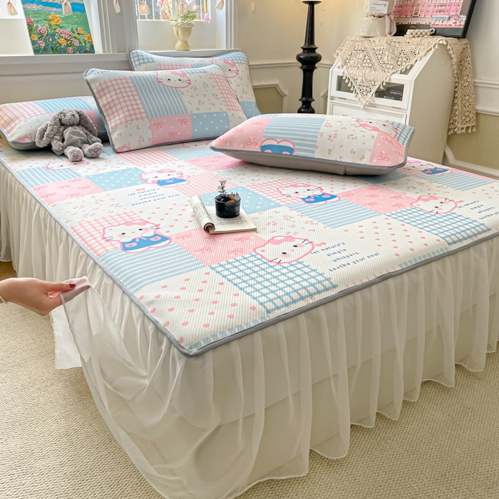 91家纺网 家纺一手货源 找家纺 （总）柒月家居 2026新款斜纹凉感豆豆床裙款凉席