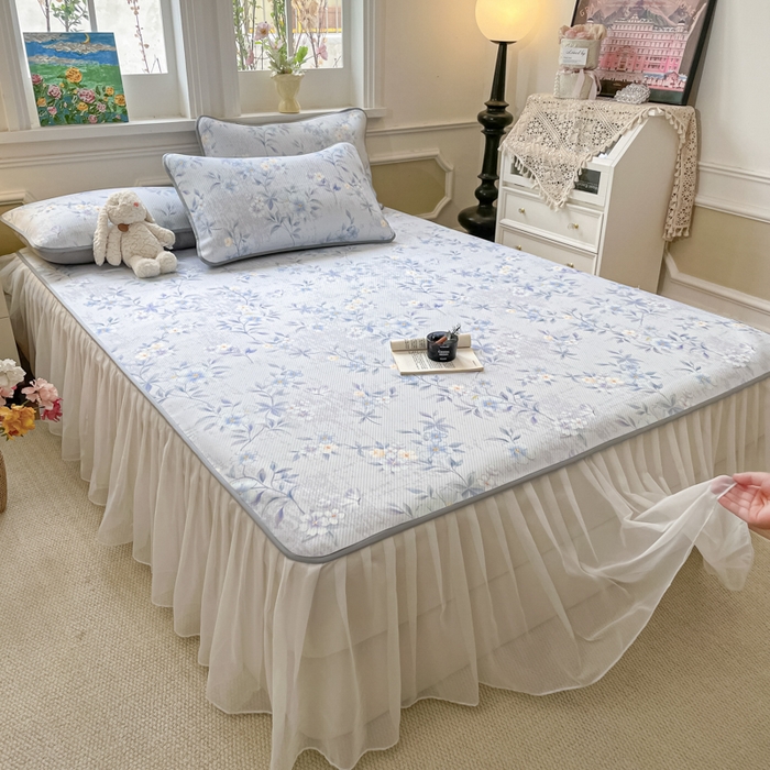 91家纺网 家纺一手货源 找家纺 （总）柒月家居 2026新款斜纹凉感豆豆床裙款凉席