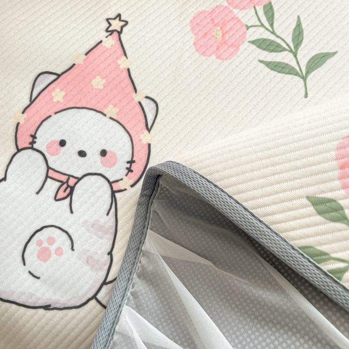 91家纺网 家纺一手货源 找家纺 柒月家居 2026新款斜纹凉感豆豆床裙款凉席 床裙-花花精灵