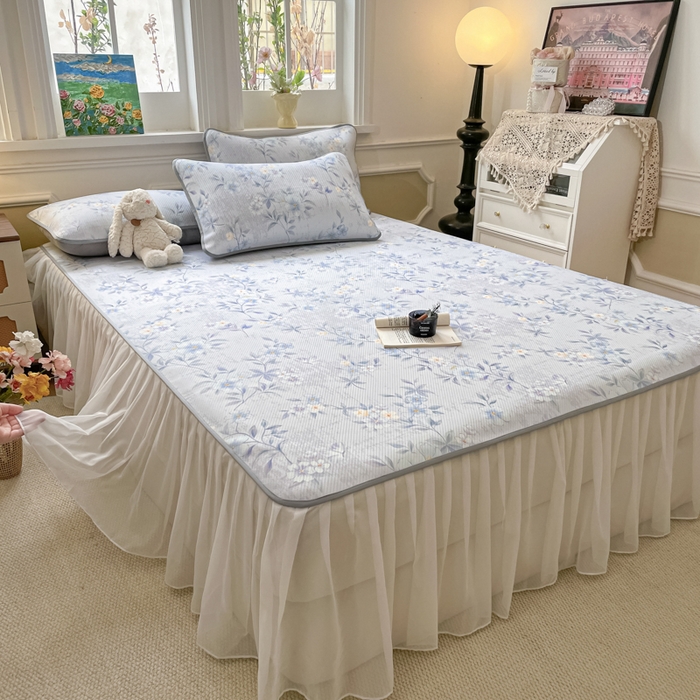 91家纺网 家纺一手货源 找家纺 （总）柒月家居 2026新款斜纹凉感豆豆床裙款凉席