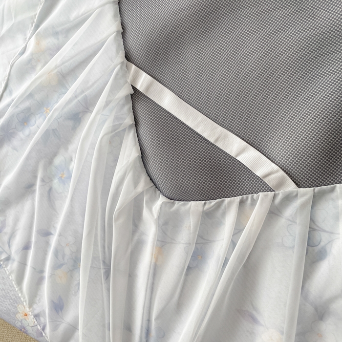 91家纺网 家纺一手货源 找家纺 柒月家居 2026新款斜纹凉感豆豆床裙款凉席 床裙-蓝雾花枝