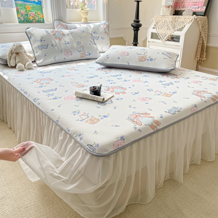 91家纺网 家纺一手货源 找家纺 （总）柒月家居 2026新款斜纹凉感豆豆床裙款凉席