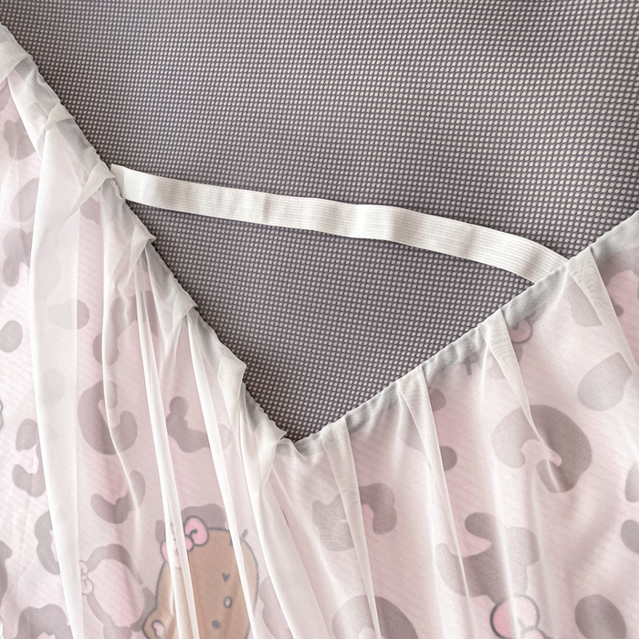 91家纺网 家纺一手货源 找家纺 柒月家居 2026新款斜纹凉感豆豆床裙款凉席 床裙-粉豹黑皮