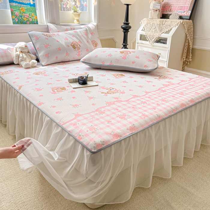 91家纺网 家纺一手货源 找家纺 （总）柒月家居 2026新款斜纹凉感豆豆床裙款凉席