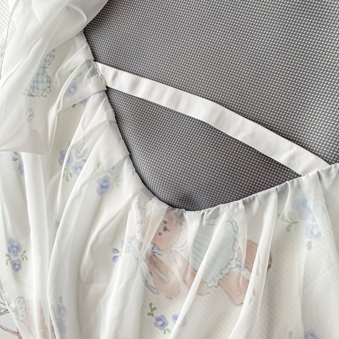 91家纺网 家纺一手货源 找家纺 柒月家居 2026新款斜纹凉感豆豆床裙款凉席 床裙-花筐奶兔