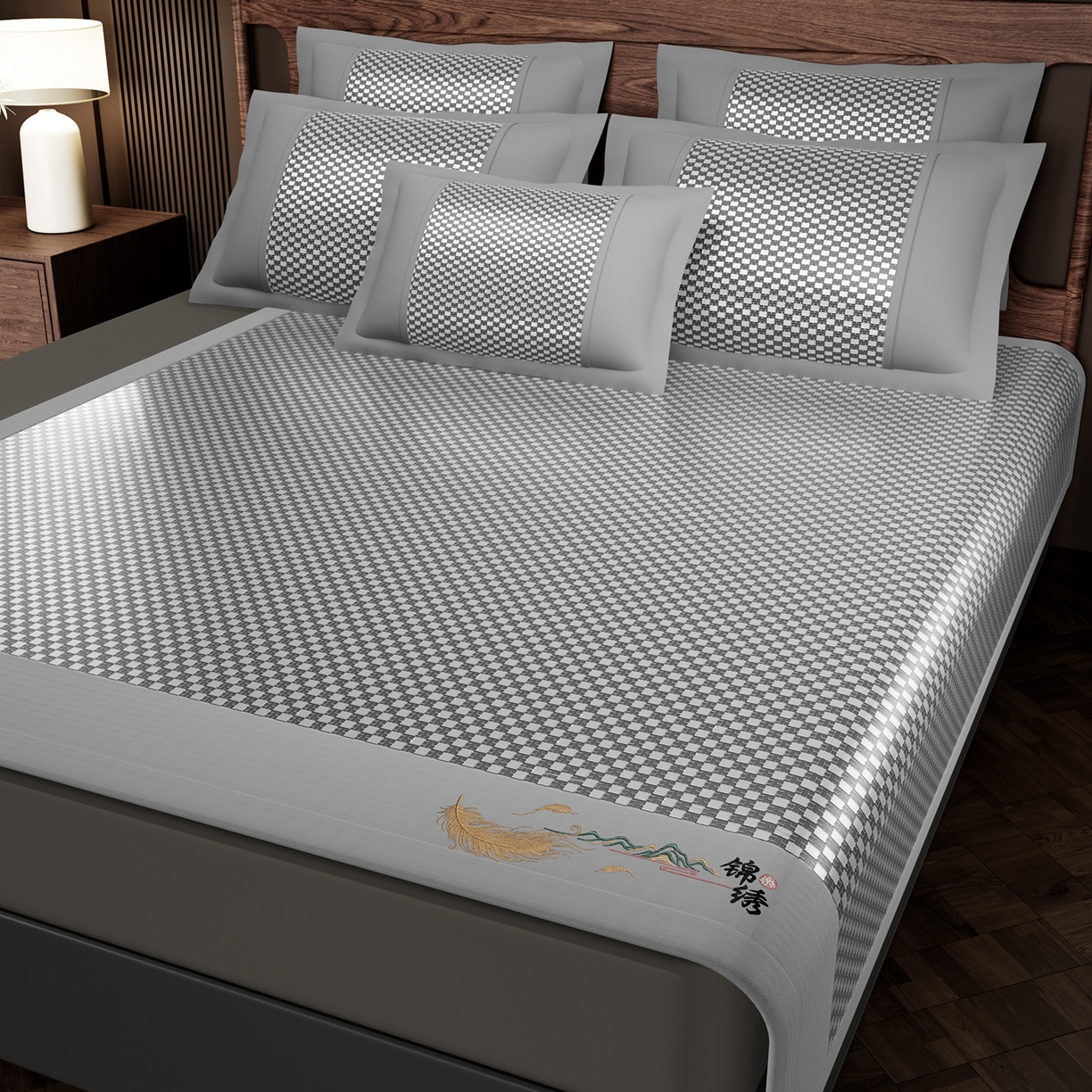 91家纺网 家纺一手货源 找家纺 （总）永旺家纺 2026新款羽毛刺绣冰藤席子凉席