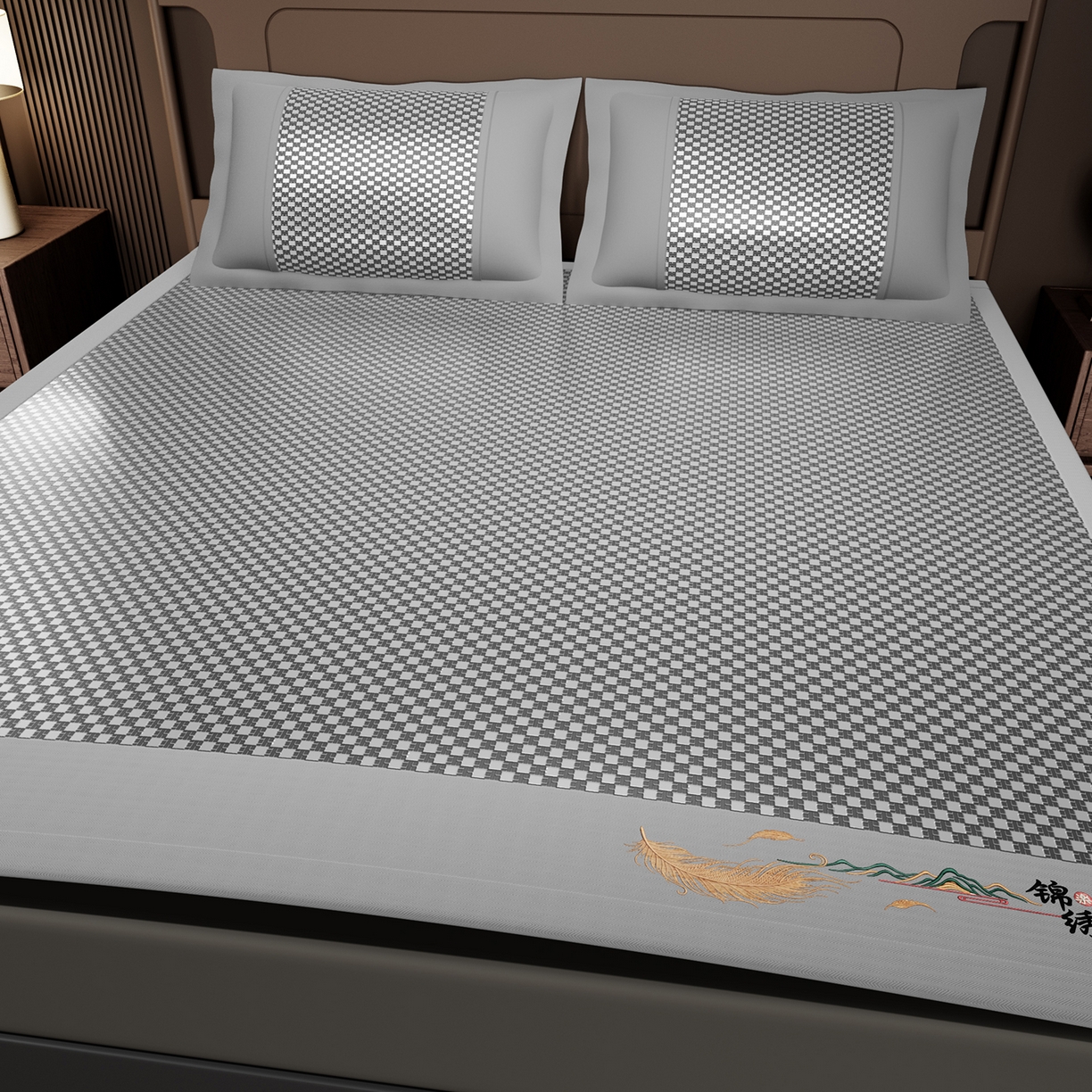 91家纺网 家纺一手货源 找家纺 （总）永旺家纺 2026新款羽毛刺绣冰藤席子凉席