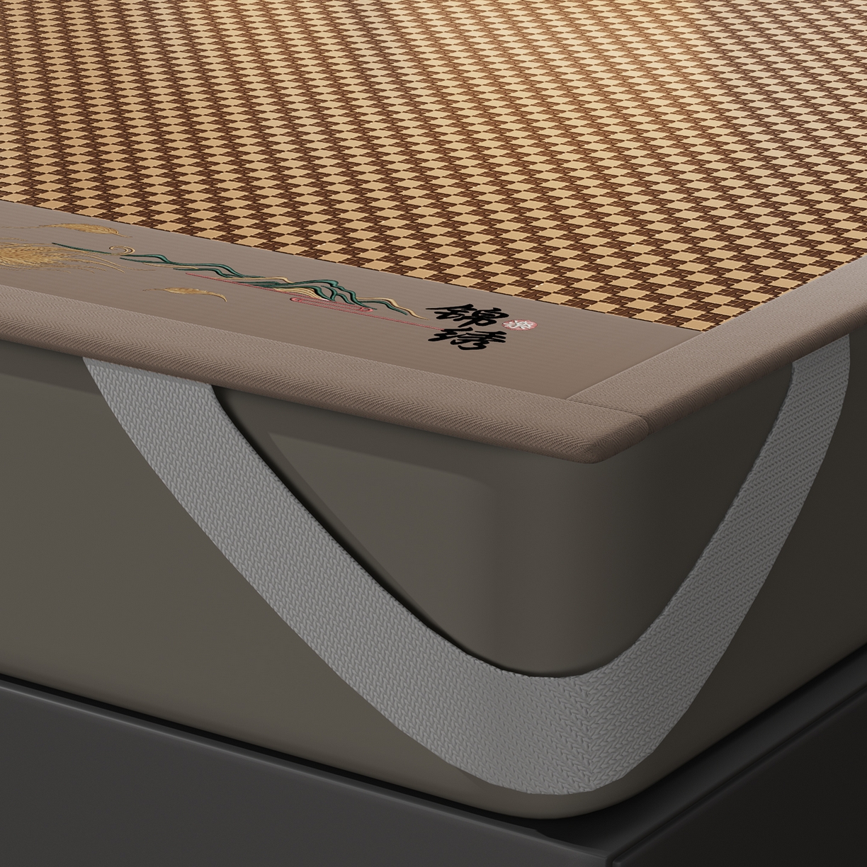 91家纺网 家纺一手货源 找家纺 永旺家纺 2026新款羽毛刺绣冰藤席子凉席 棕色