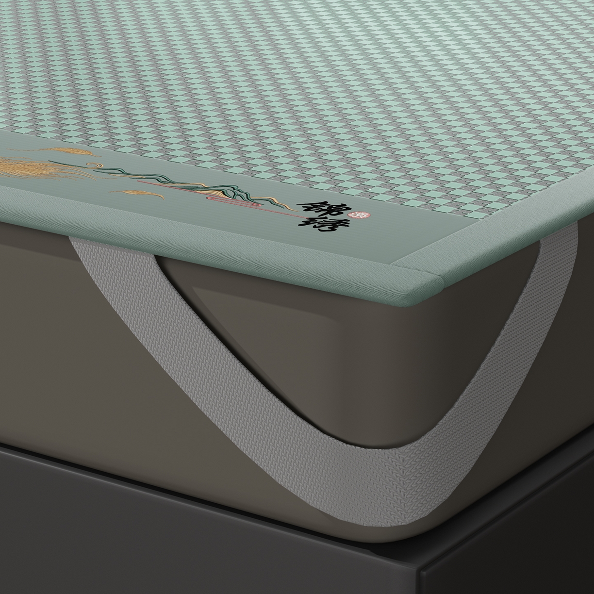 91家纺网 家纺一手货源 找家纺 永旺家纺 2026新款羽毛刺绣冰藤席子凉席 绿色