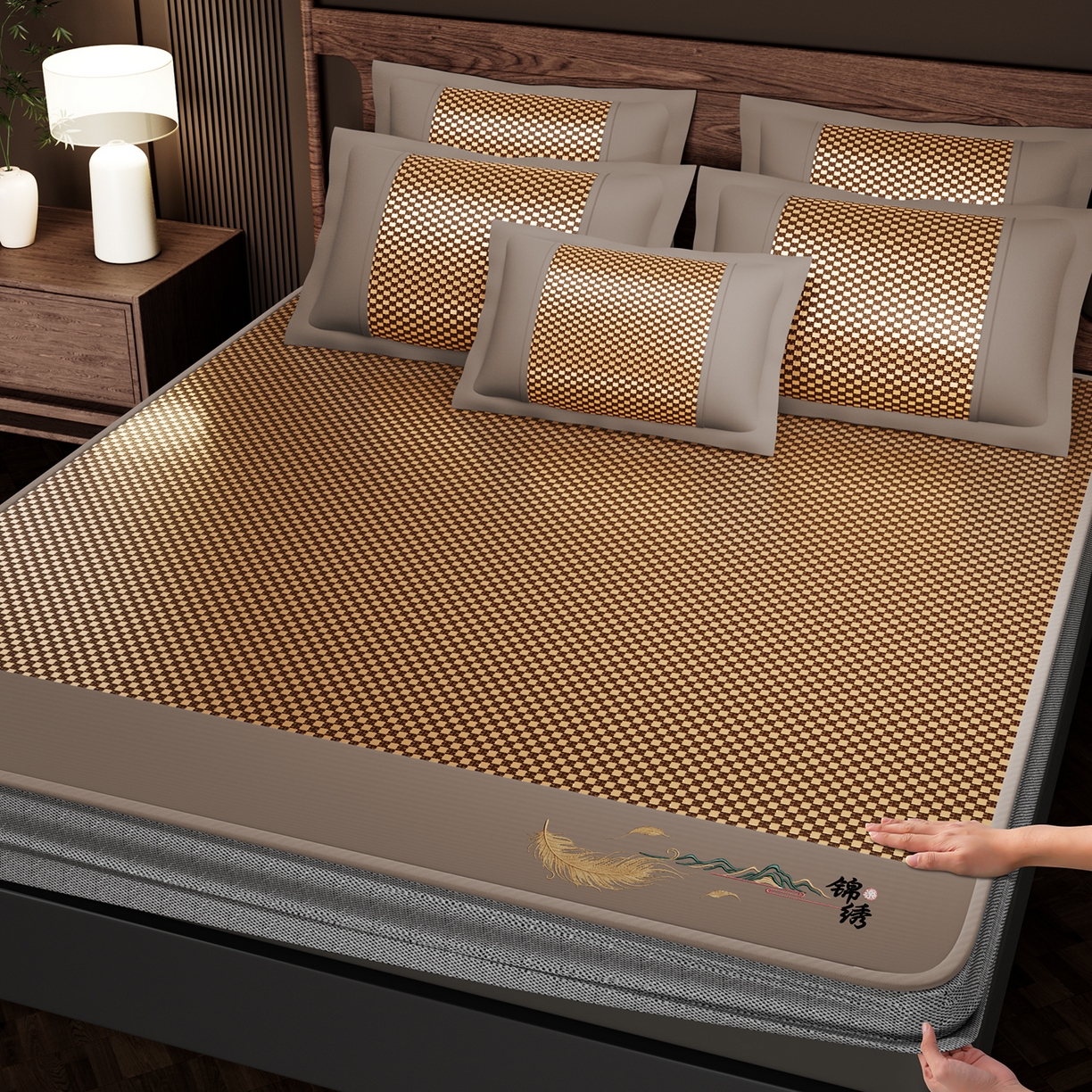 91家纺网 家纺一手货源 找家纺 （总）永旺家纺 2026新款羽毛刺绣冰藤席子凉席