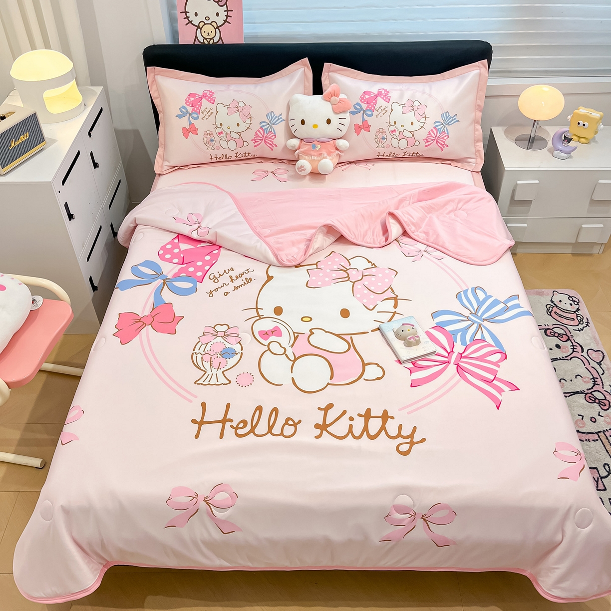 暮思家居 2026新款正版授权A类大版数码印花三丽鸥可组合仿锦氨夏被夏凉被空调被 美美KT