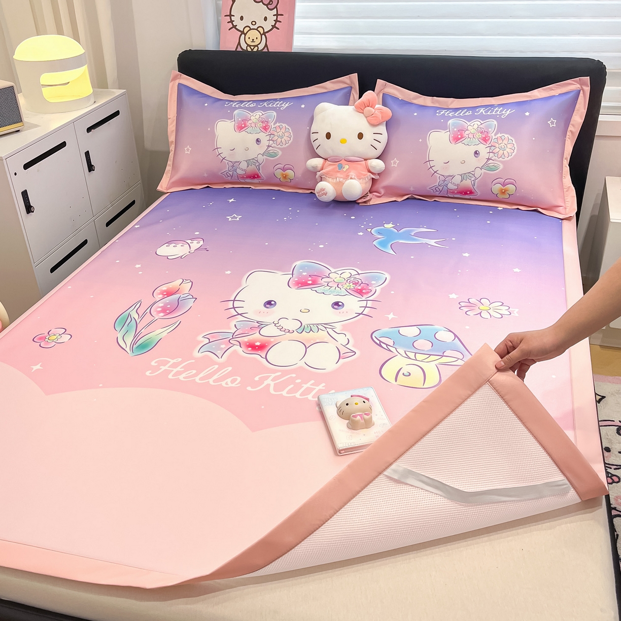 91家纺网 家纺一手货源 找家纺 暮思家居 2026新款正版授权A类大版数码印花三丽鸥可组合仿锦氨夏被夏凉被空调被 梦幻KT