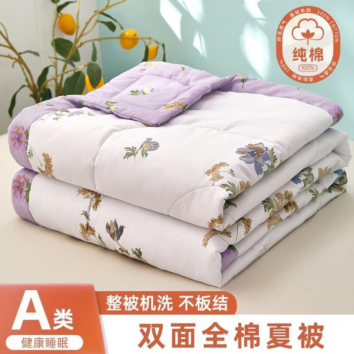 黛妮雅 2026新款全棉夏被四件套单件夏被单双人空调被学生夏凉被 陌上花开-紫