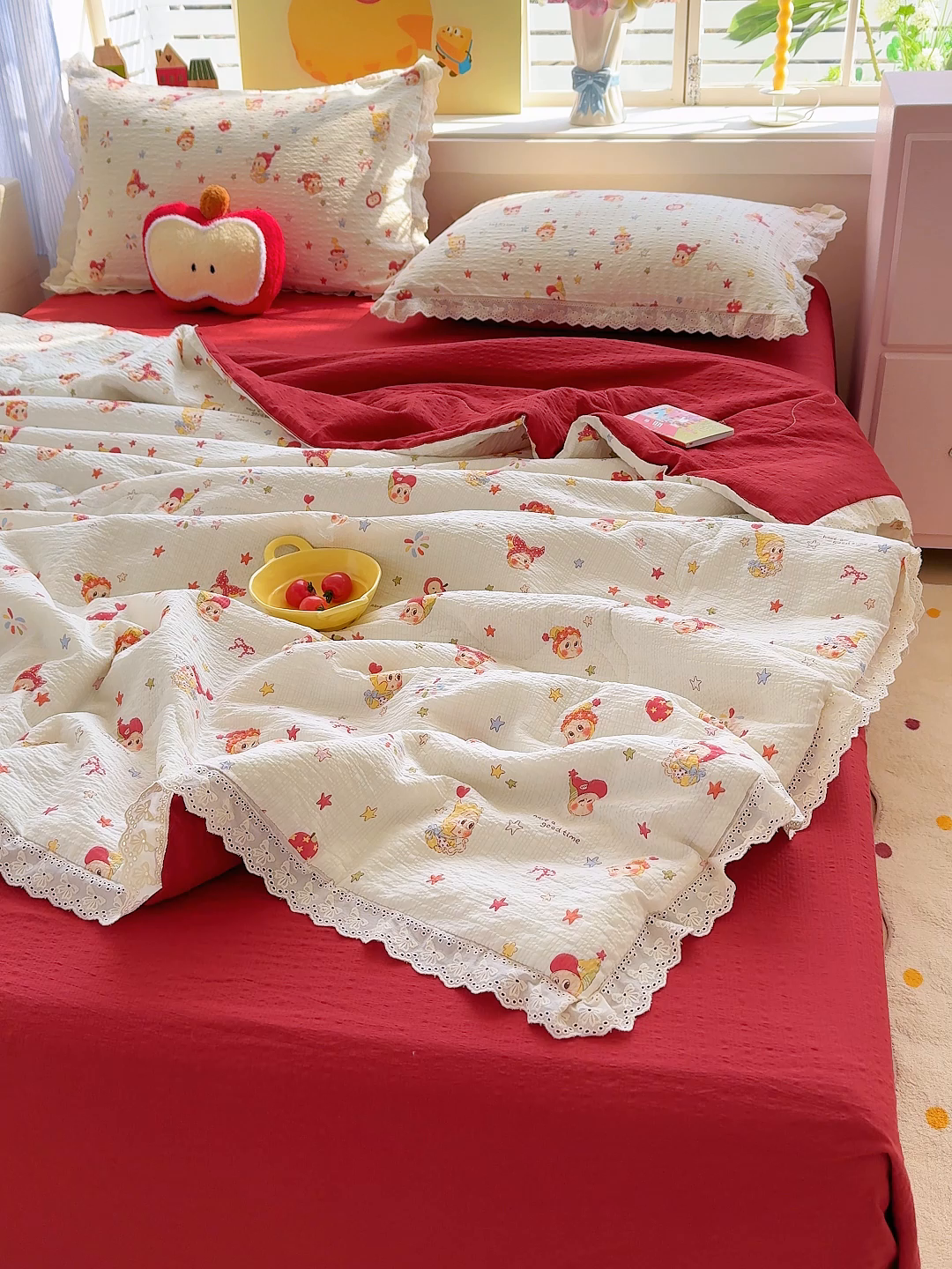 91家纺网 家纺一手货源 找家纺 （总）弗苓家纺 2026新款高克重泡芙棉花边款夏被夏凉被空调被四件套小红书推荐-风格一