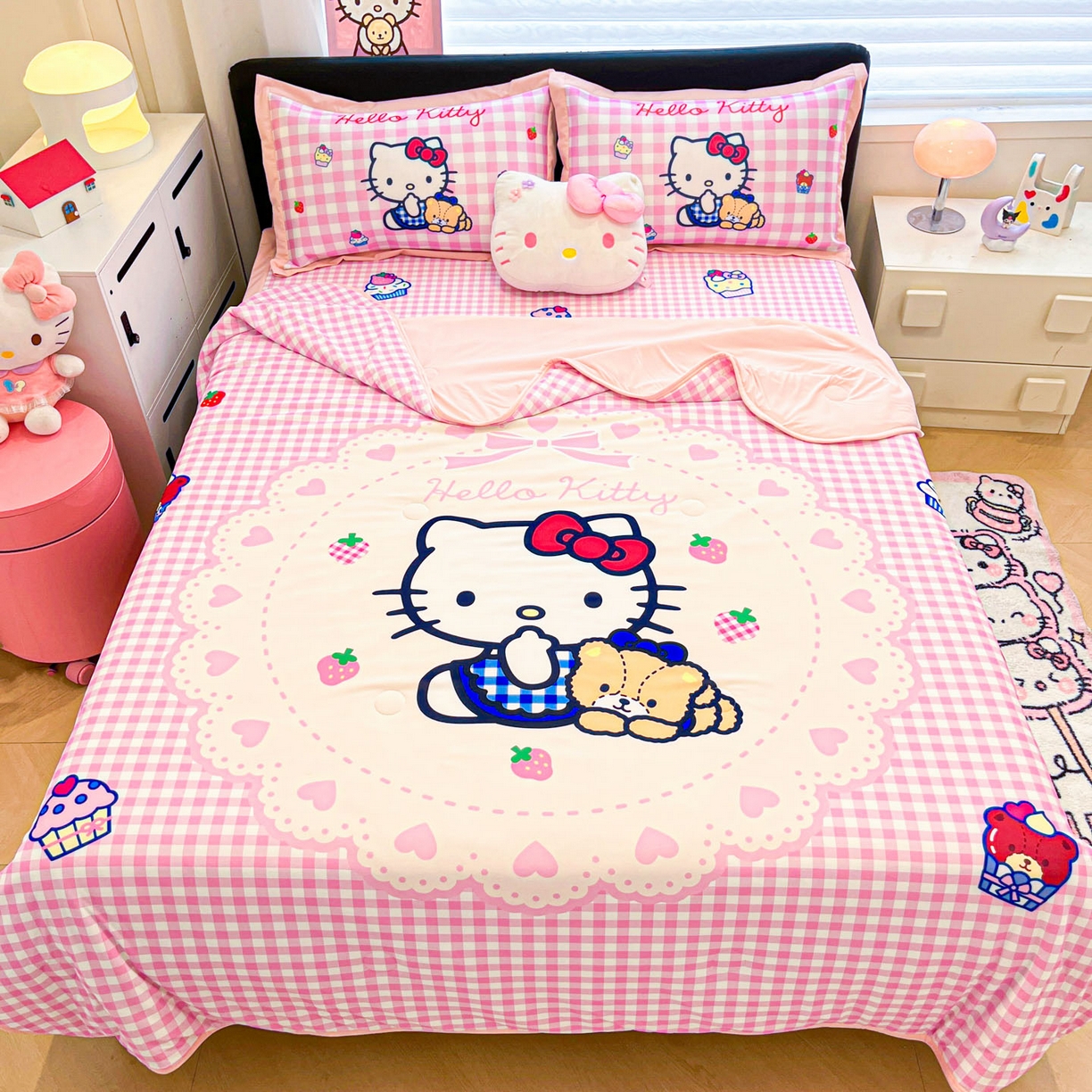 暮思家居 2026新款正版授权A类大版数码印花三丽鸥可组合仿锦氨夏被夏凉被空调被 奶油KT