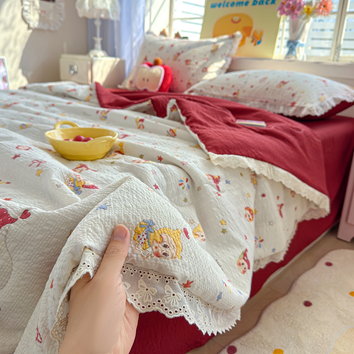 91家纺网 家纺一手货源 找家纺 （总）弗苓家纺 2026新款高克重泡芙棉花边款夏被夏凉被空调被四件套小红书推荐-风格一