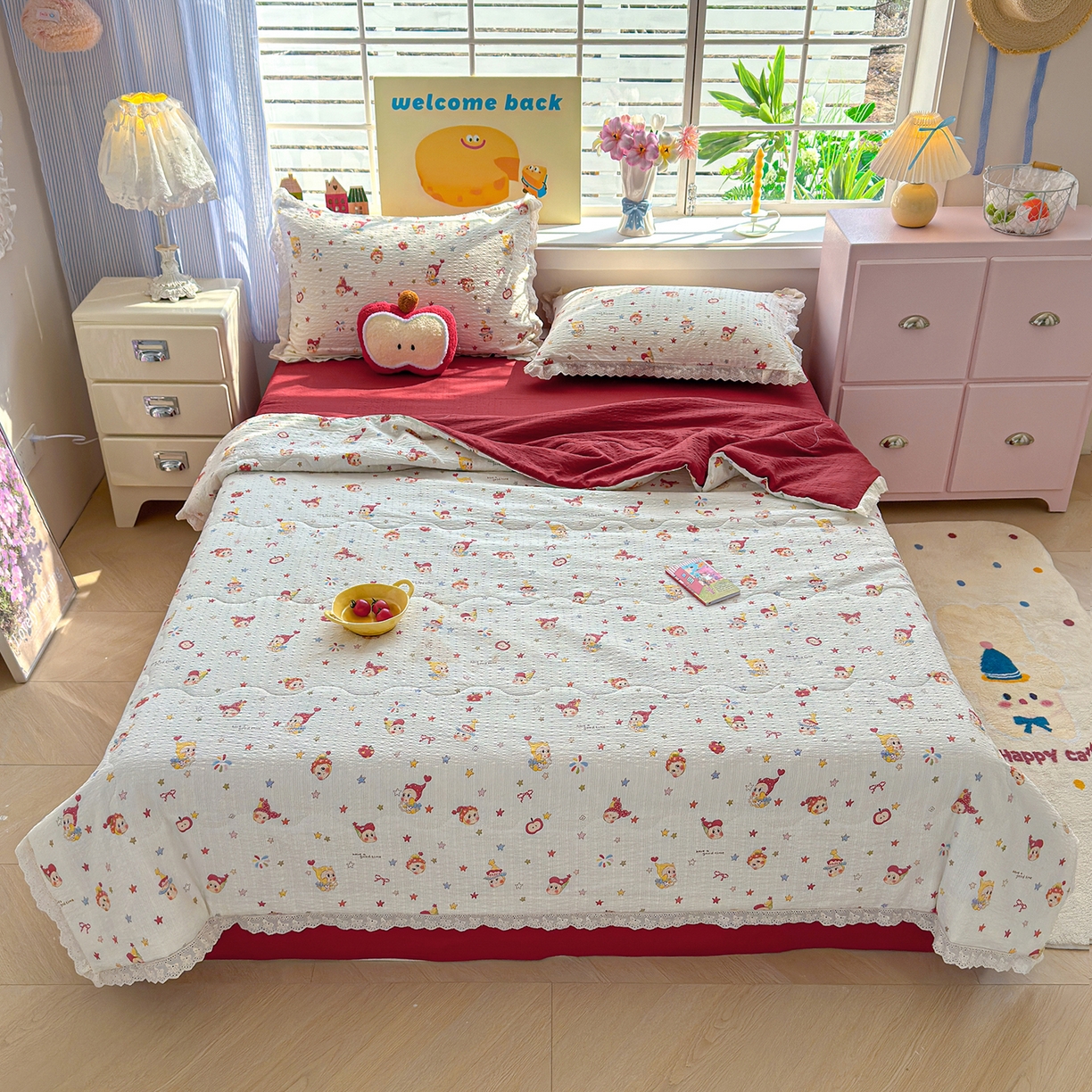 91家纺网 家纺一手货源 找家纺 （总）弗苓家纺 2026新款高克重泡芙棉花边款夏被夏凉被空调被四件套小红书推荐-风格一