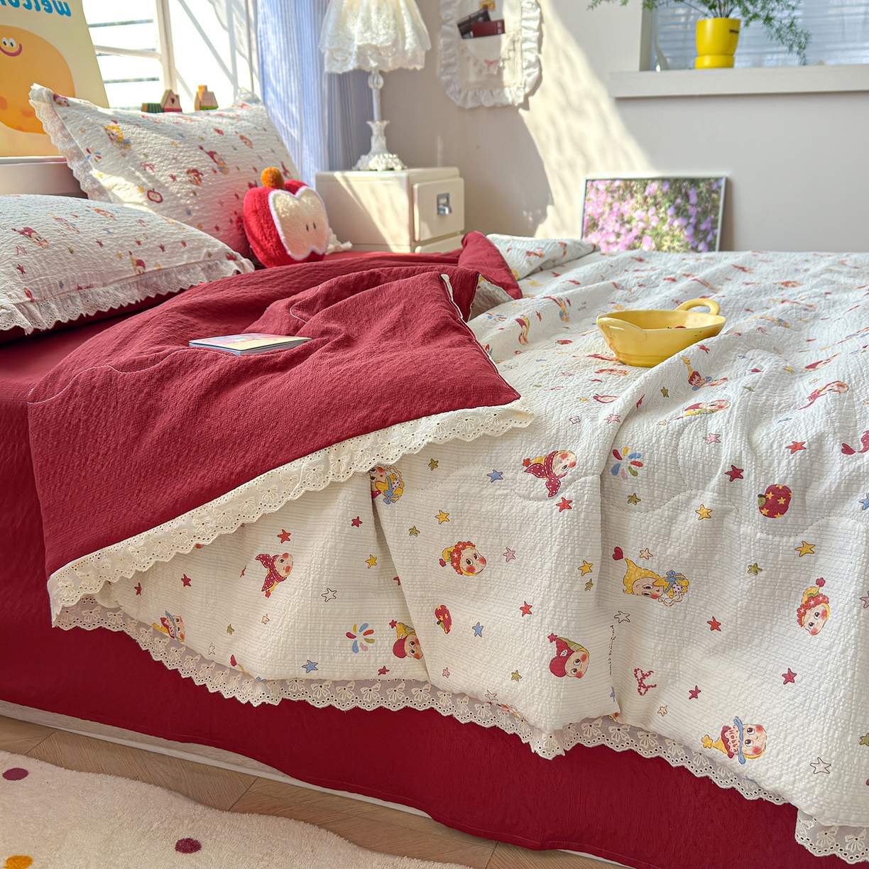 91家纺网 家纺一手货源 找家纺 （总）弗苓家纺 2026新款高克重泡芙棉花边款夏被夏凉被空调被四件套小红书推荐-风格一