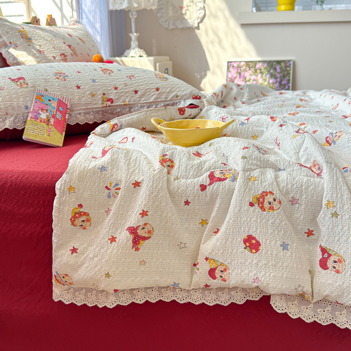 91家纺网 家纺一手货源 找家纺 （总）弗苓家纺 2026新款高克重泡芙棉花边款夏被夏凉被空调被四件套小红书推荐-风格一