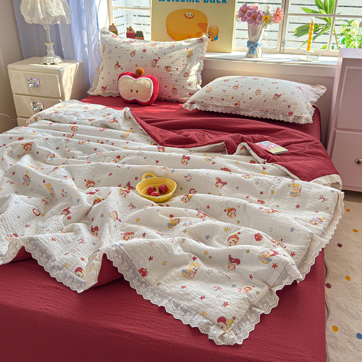 91家纺网 家纺一手货源 找家纺 （总）弗苓家纺 2026新款高克重泡芙棉花边款夏被夏凉被空调被四件套小红书推荐-风格一