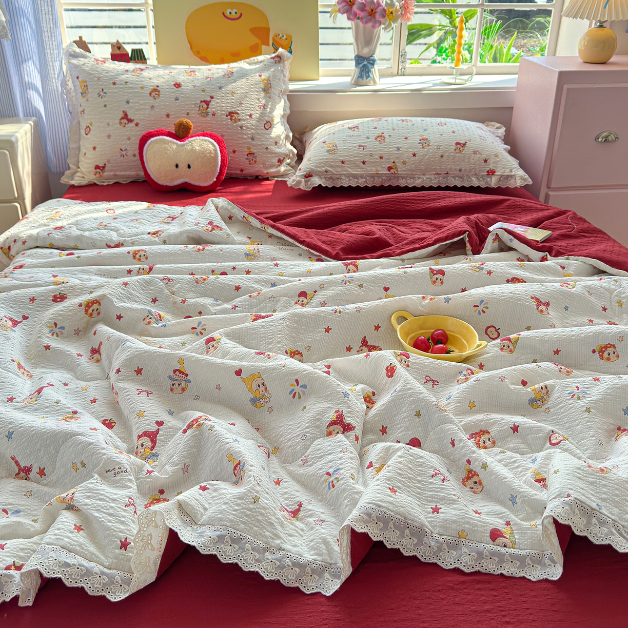 91家纺网 家纺一手货源 找家纺 （总）弗苓家纺 2026新款高克重泡芙棉花边款夏被夏凉被空调被四件套小红书推荐-风格一