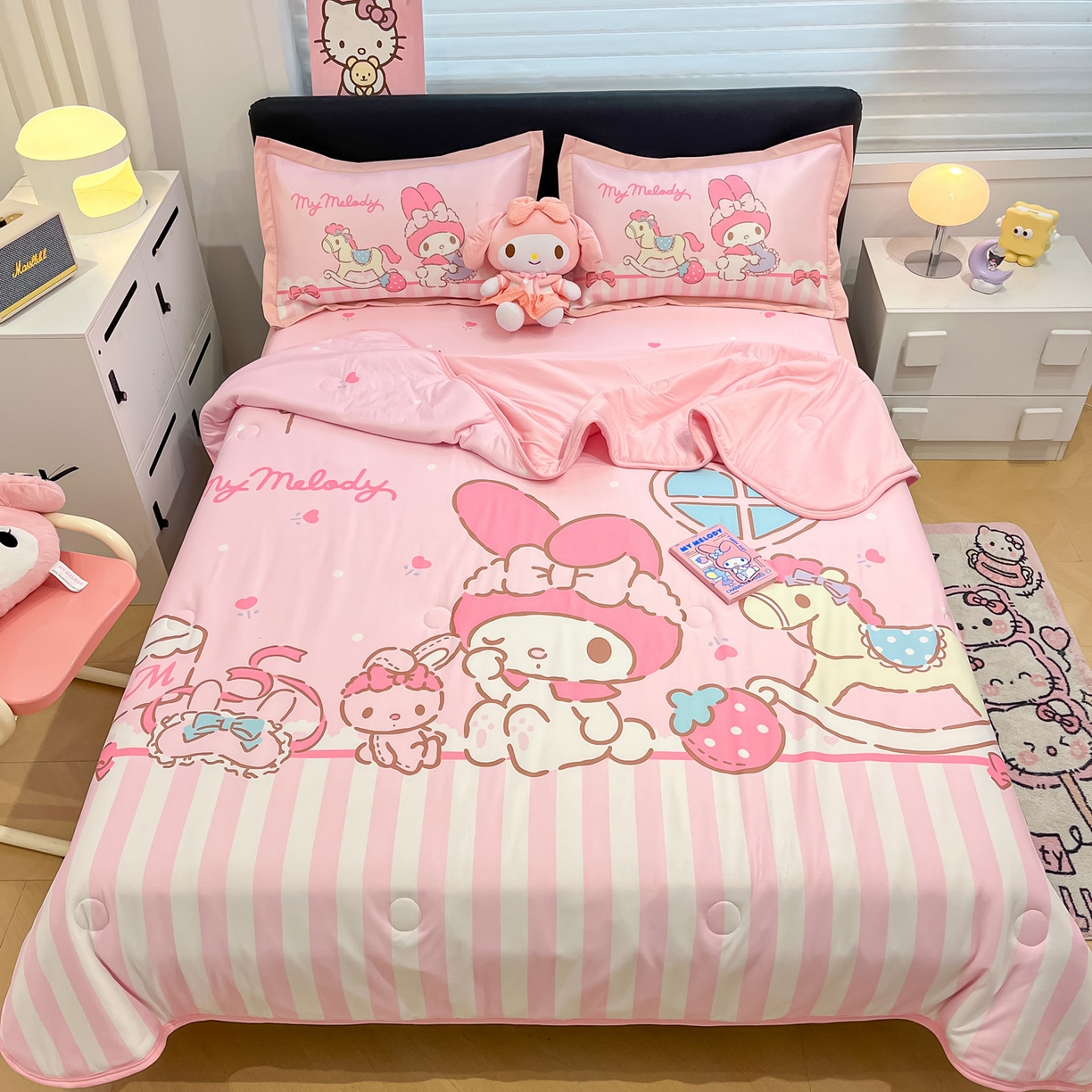 暮思家居 2026新款正版授权A类大版数码印花三丽鸥可组合仿锦氨夏被夏凉被空调被 条纹美乐蒂