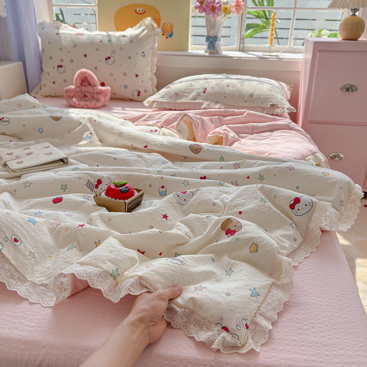 91家纺网 家纺一手货源 找家纺 （总）弗苓家纺 2026新款高克重泡芙棉花边款夏被夏凉被空调被四件套小红书推荐-风格一