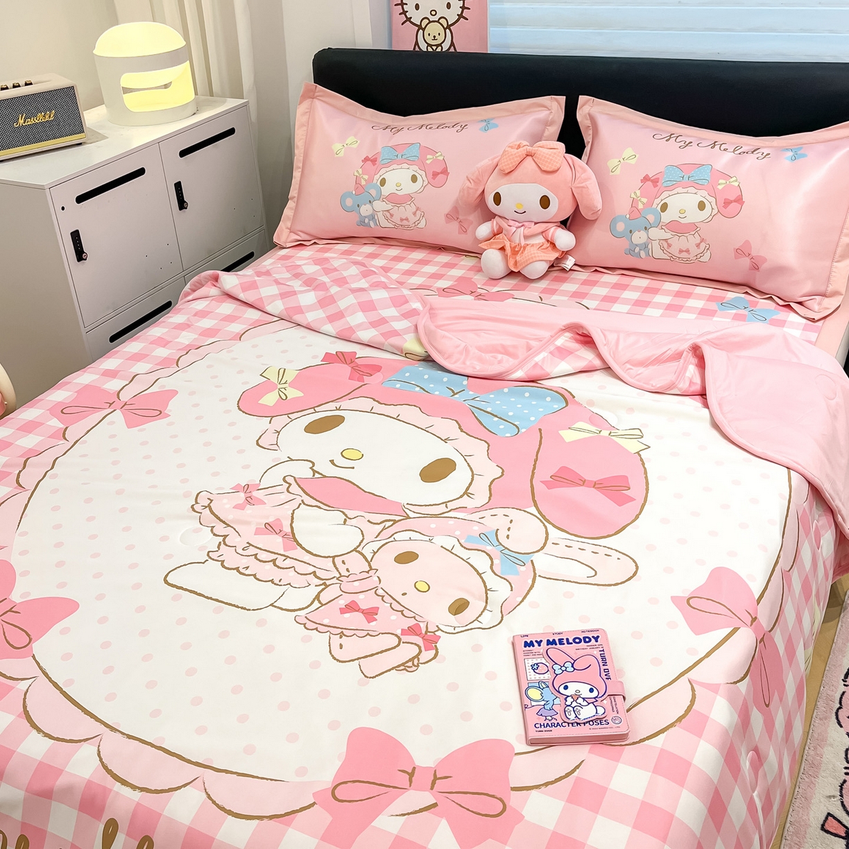 91家纺网 家纺一手货源 找家纺 暮思家居 2026新款正版授权A类大版数码印花三丽鸥可组合仿锦氨夏被夏凉被空调被 相框美乐蒂