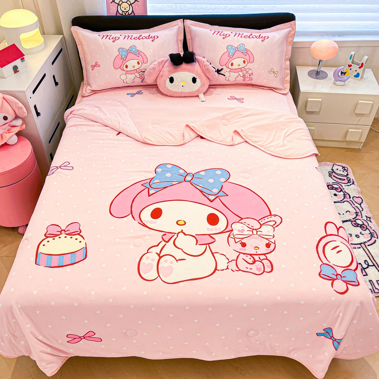 暮思家居 2026新款正版授权A类大版数码印花三丽鸥可组合仿锦氨夏被夏凉被空调被 小兔美乐蒂