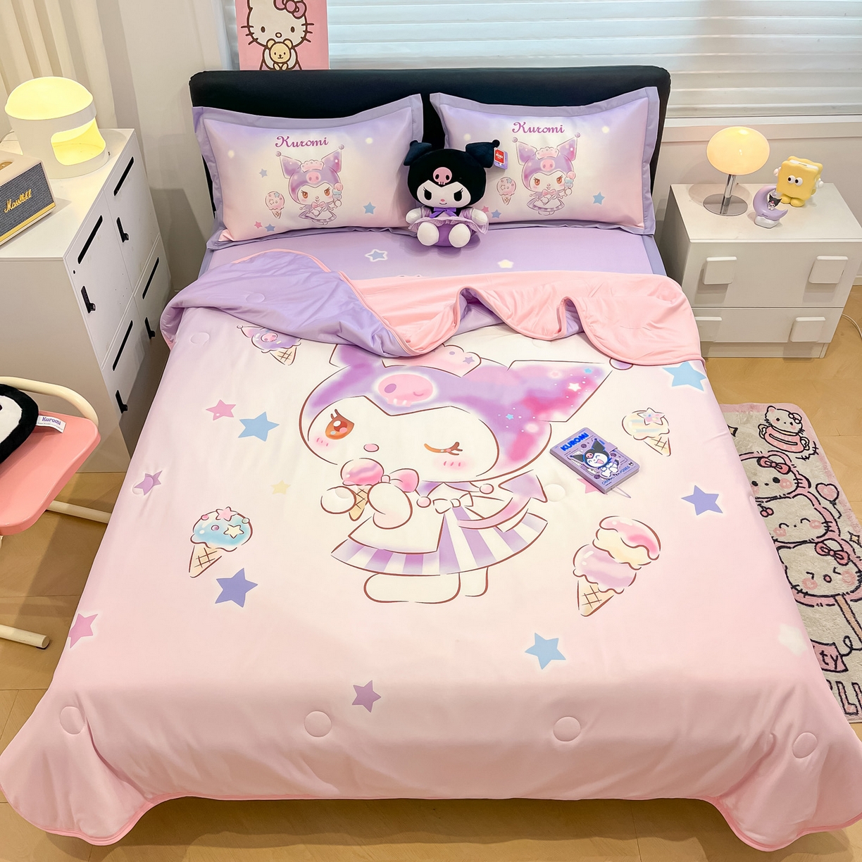 暮思家居 2026新款正版授权A类大版数码印花三丽鸥可组合仿锦氨夏被夏凉被空调被 炫彩库洛米