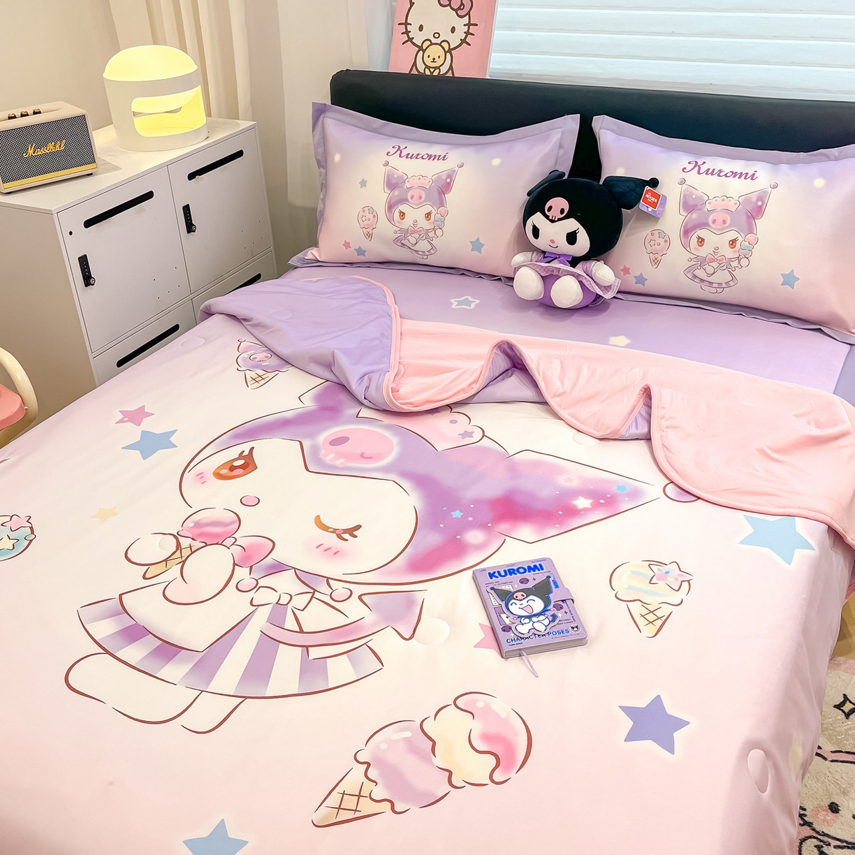 91家纺网 家纺一手货源 找家纺 暮思家居 2026新款正版授权A类大版数码印花三丽鸥可组合仿锦氨夏被夏凉被空调被 炫彩库洛米