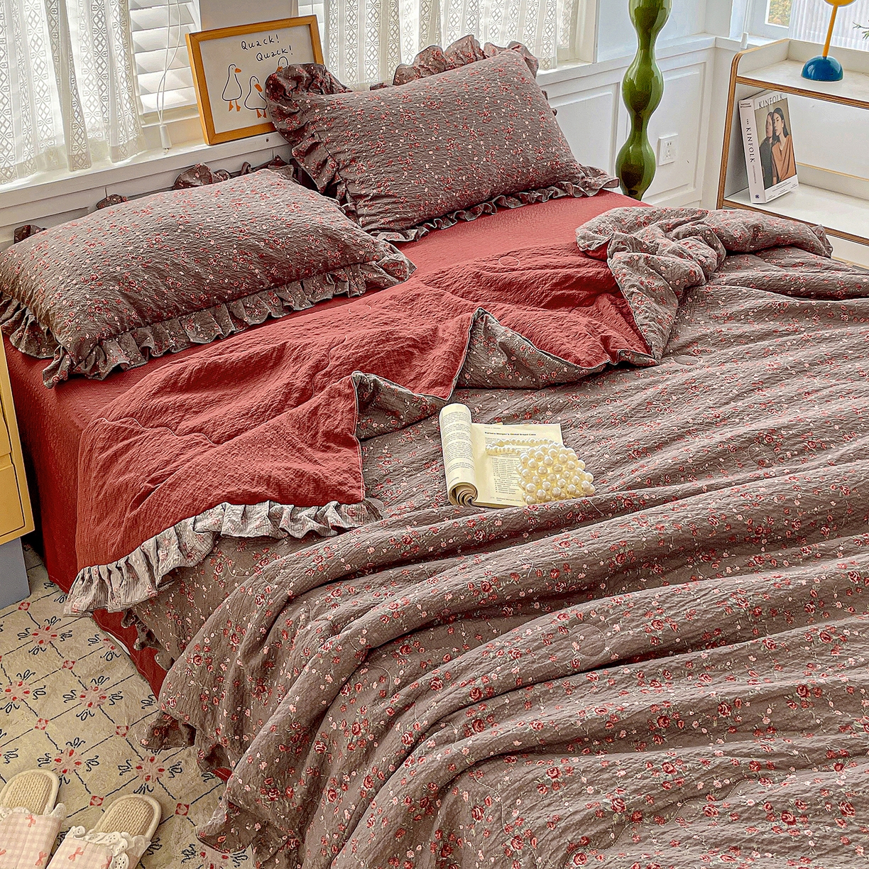 91家纺网 家纺一手货源 找家纺 （总）蓝极人 2026新款泡芙棉花边夏被四件套